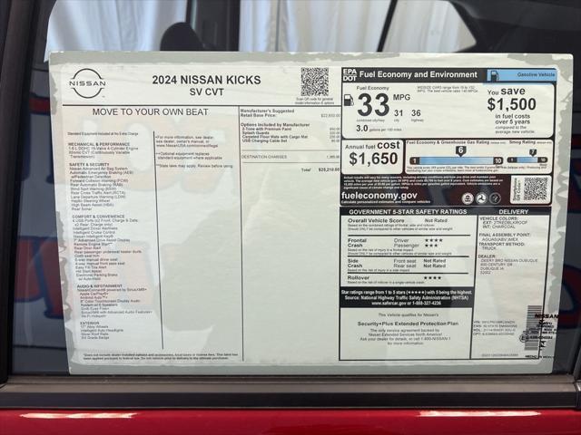 new 2024 Nissan Kicks car, priced at $24,462
