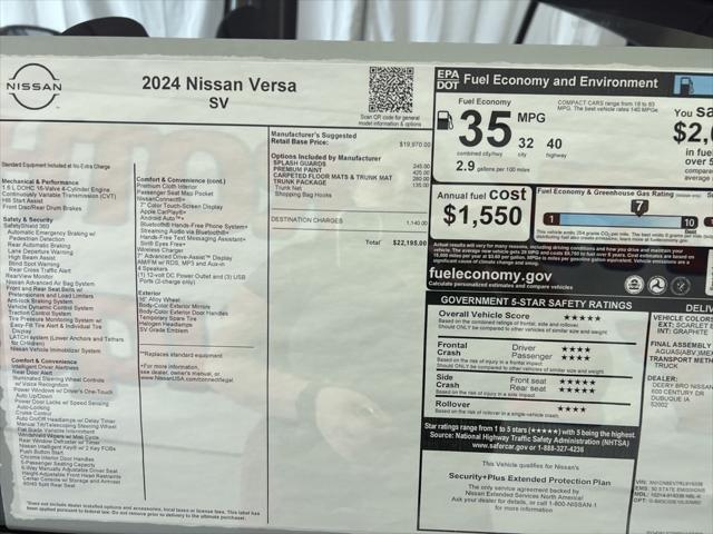 new 2024 Nissan Versa car, priced at $21,745