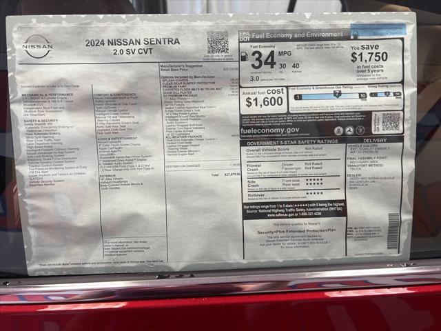 new 2024 Nissan Sentra car, priced at $26,115