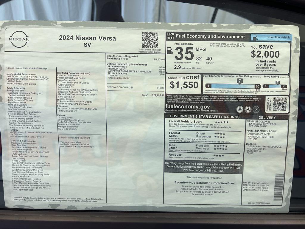 used 2024 Nissan Versa car, priced at $18,915