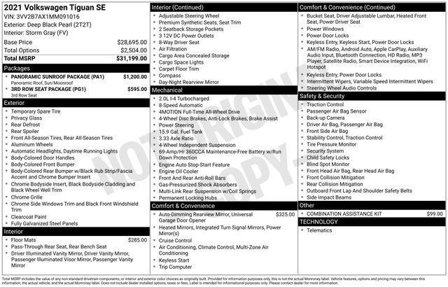 used 2021 Volkswagen Tiguan car, priced at $19,690