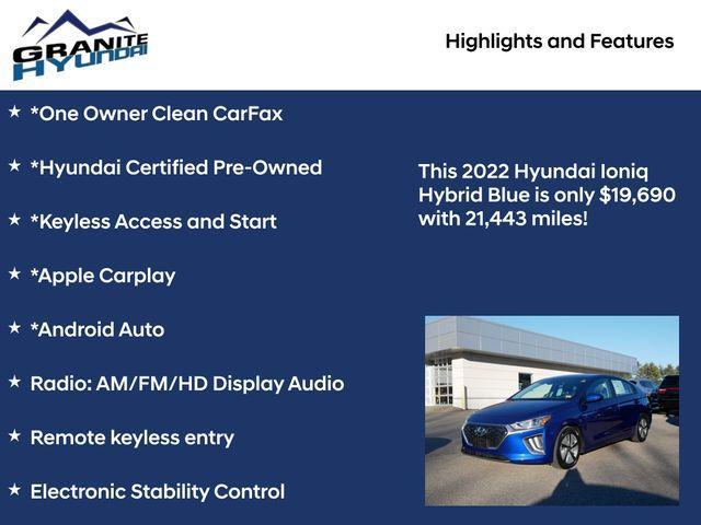 used 2022 Hyundai Ioniq Hybrid car, priced at $19,690