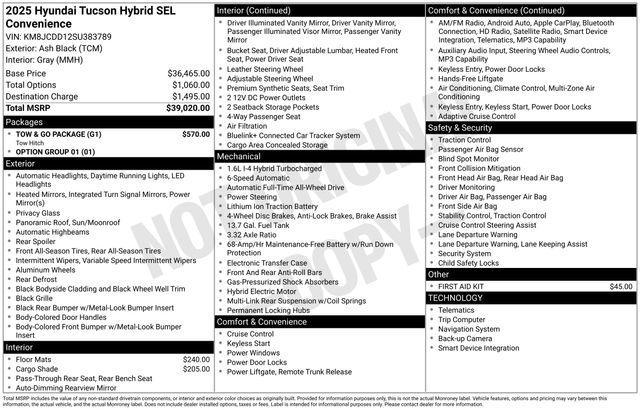 new 2025 Hyundai TUCSON Hybrid car, priced at $33,451
