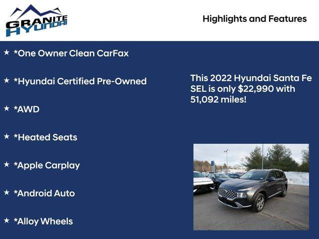 used 2022 Hyundai Santa Fe car, priced at $22,990