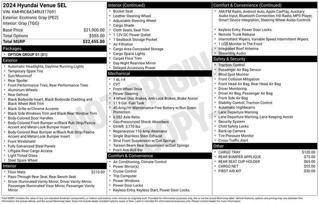used 2024 Hyundai Venue car, priced at $20,690