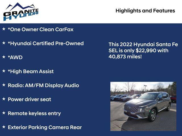 used 2022 Hyundai Santa Fe car, priced at $22,990