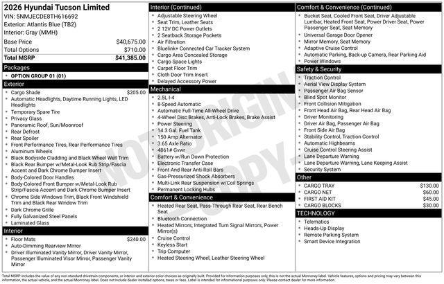 new 2026 Hyundai Tucson car, priced at $39,938