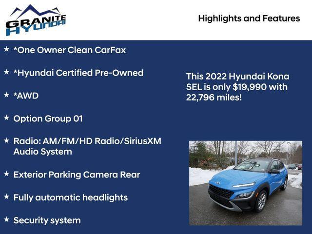 used 2022 Hyundai Kona car, priced at $19,990