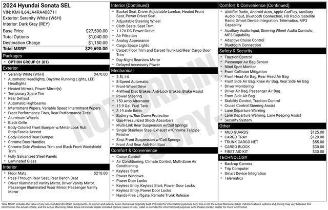 used 2024 Hyundai Sonata car, priced at $24,990