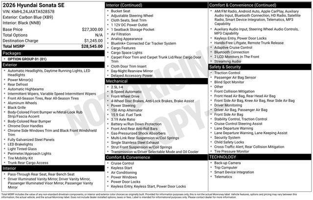 new 2026 Hyundai Sonata car, priced at $27,377