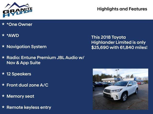 used 2018 Toyota Highlander car, priced at $25,690