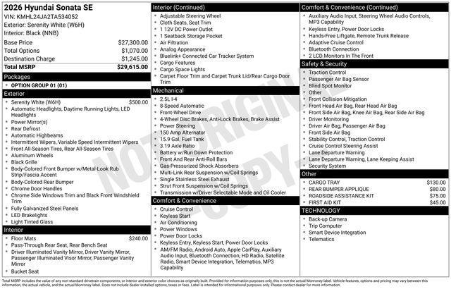 new 2026 Hyundai Sonata car, priced at $28,390