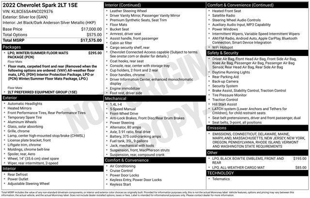 used 2022 Chevrolet Spark car, priced at $15,390