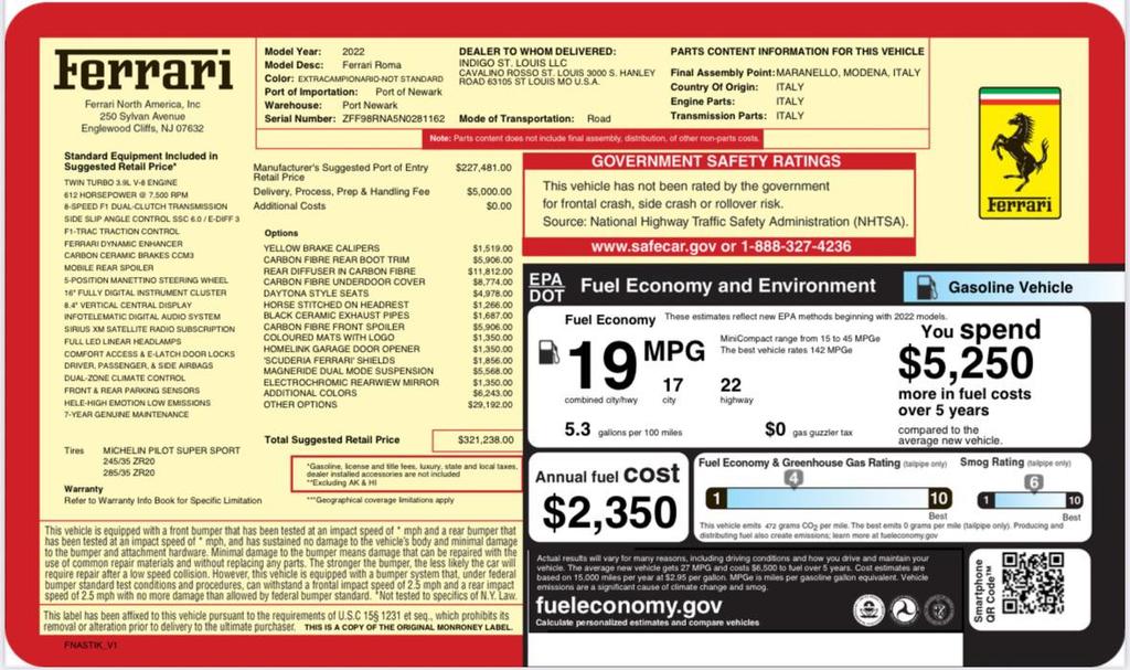 used 2022 Ferrari Roma car, priced at $209,950