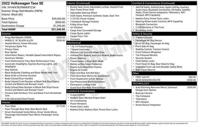 used 2022 Volkswagen Taos car, priced at $22,988