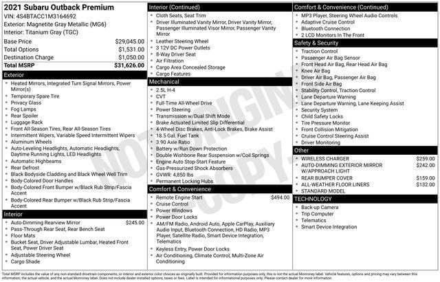 used 2021 Subaru Outback car, priced at $19,257