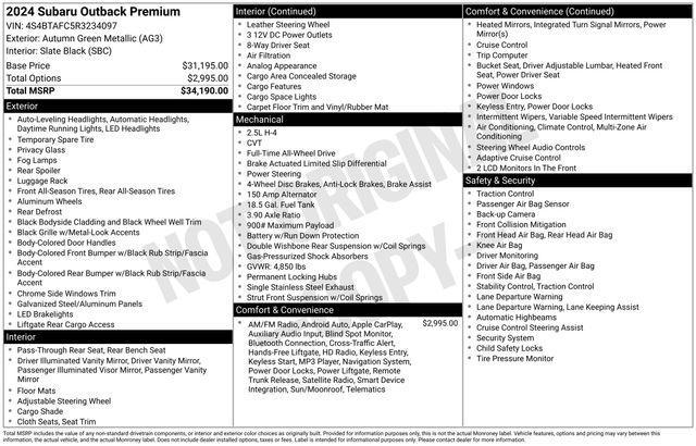 used 2024 Subaru Outback car, priced at $27,421