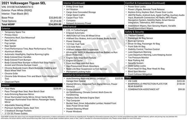 used 2021 Volkswagen Tiguan car, priced at $19,562