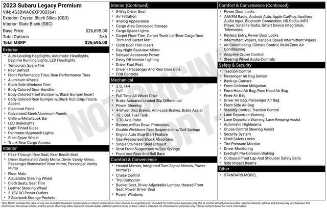 used 2023 Subaru Legacy car, priced at $24,211