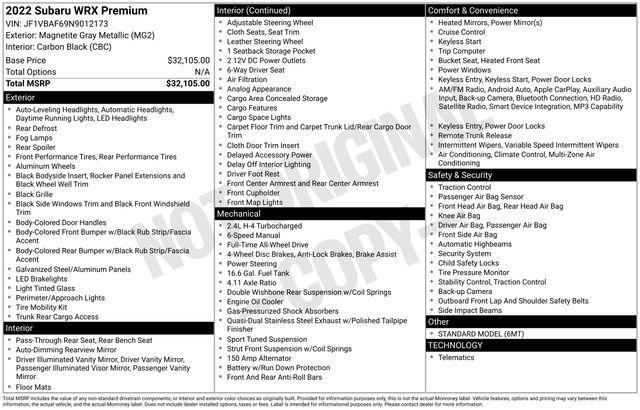 used 2022 Subaru WRX car, priced at $29,311