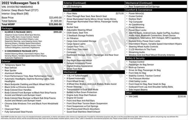 used 2022 Volkswagen Taos car, priced at $18,000