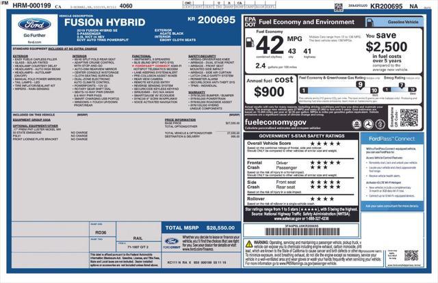 used 2019 Ford Fusion Hybrid car, priced at $13,500