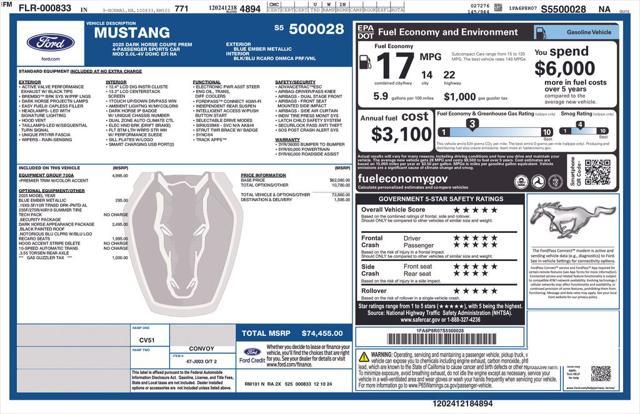 new 2025 Ford Mustang car, priced at $74,455