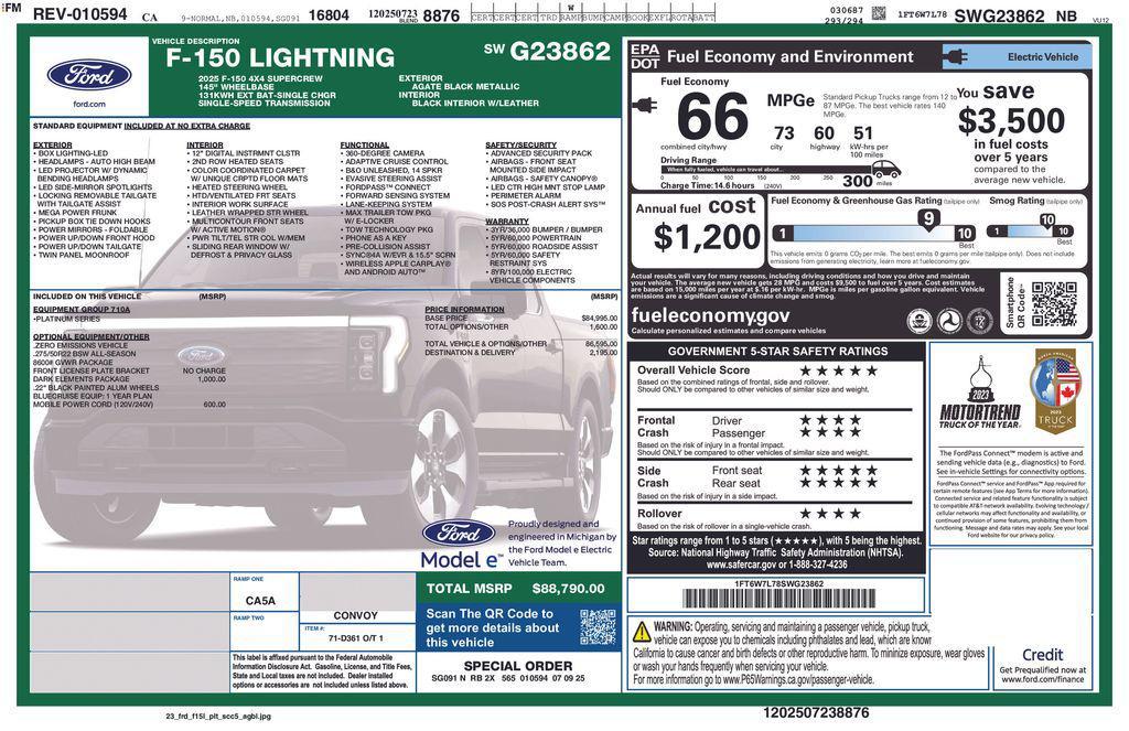 new 2025 Ford F-150 Lightning car, priced at $86,790