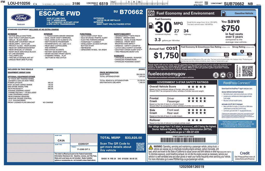 new 2025 Ford Escape car, priced at $30,325