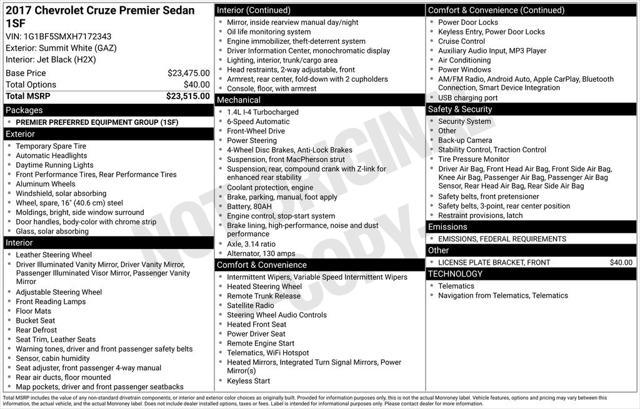 used 2017 Chevrolet Cruze car, priced at $11,500