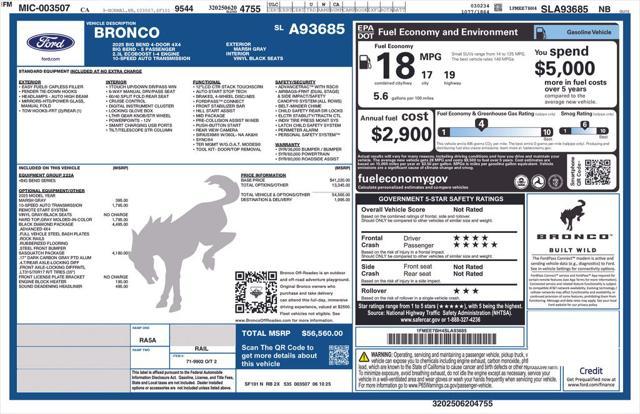new 2025 Ford Bronco car, priced at $55,560