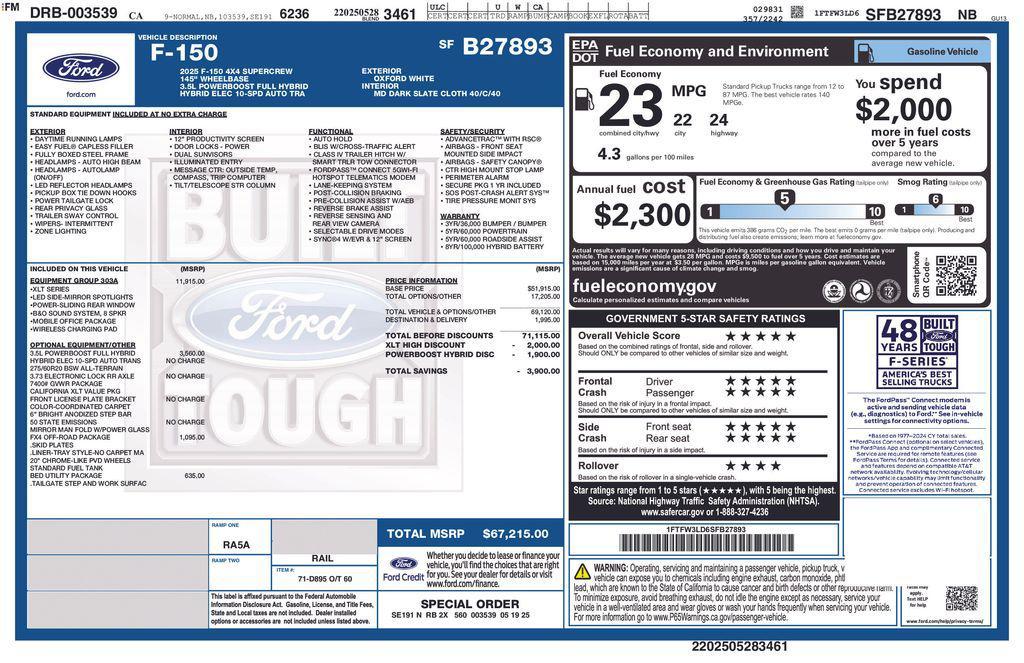 new 2025 Ford F-150 car, priced at $65,715