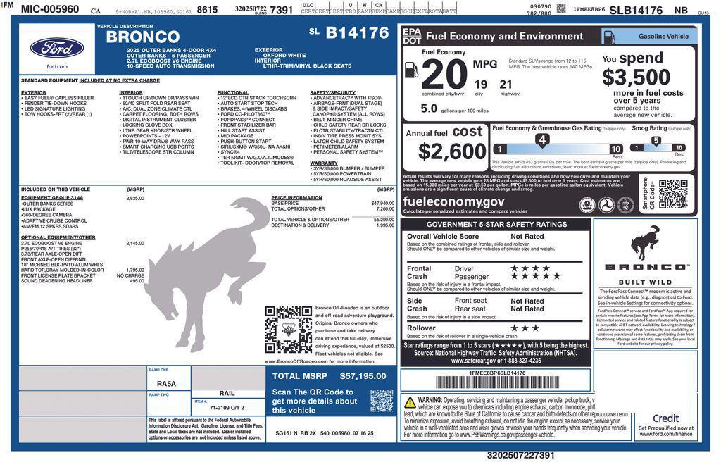 new 2025 Ford Bronco car, priced at $55,195