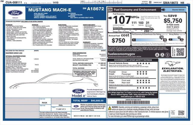 new 2025 Ford Mustang Mach-E car, priced at $38,840