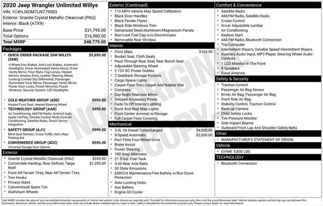 used 2020 Jeep Wrangler Unlimited car, priced at $31,500