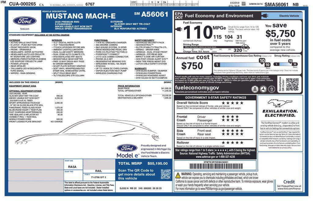 new 2025 Ford Mustang Mach-E car, priced at $55,195