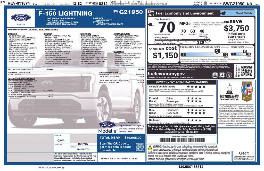 new 2025 Ford F-150 Lightning car, priced at $77,965