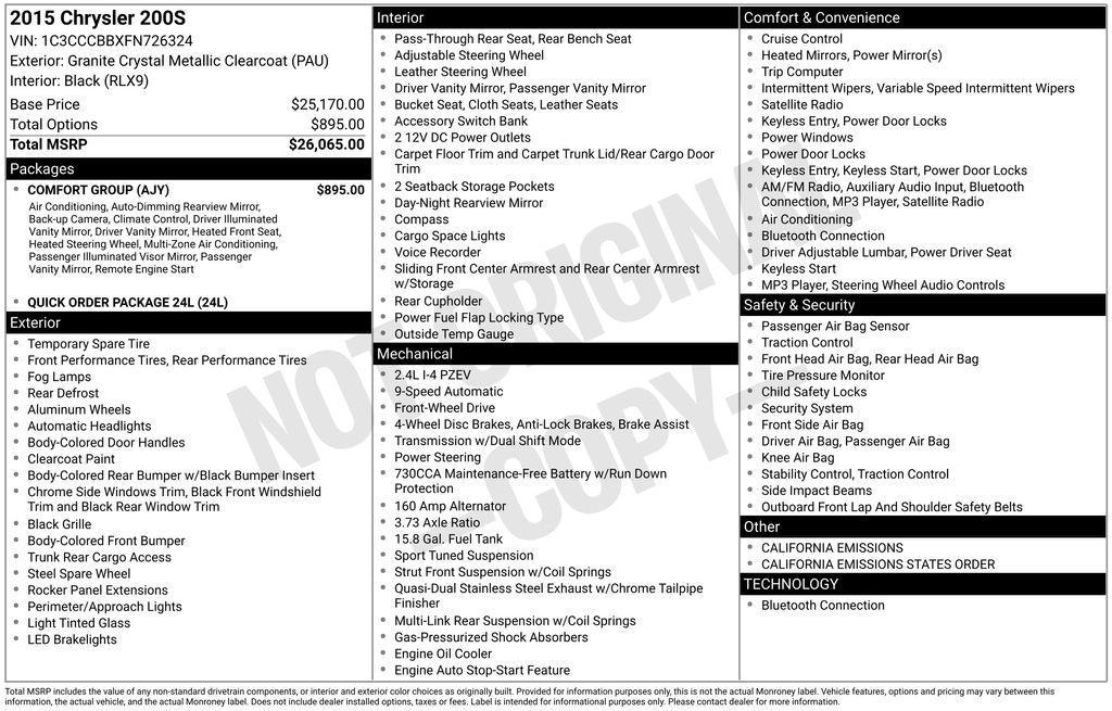 used 2015 Chrysler 200 car, priced at $8,500