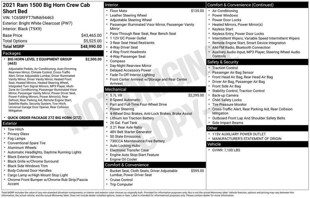 used 2021 Ram 1500 car, priced at $29,076