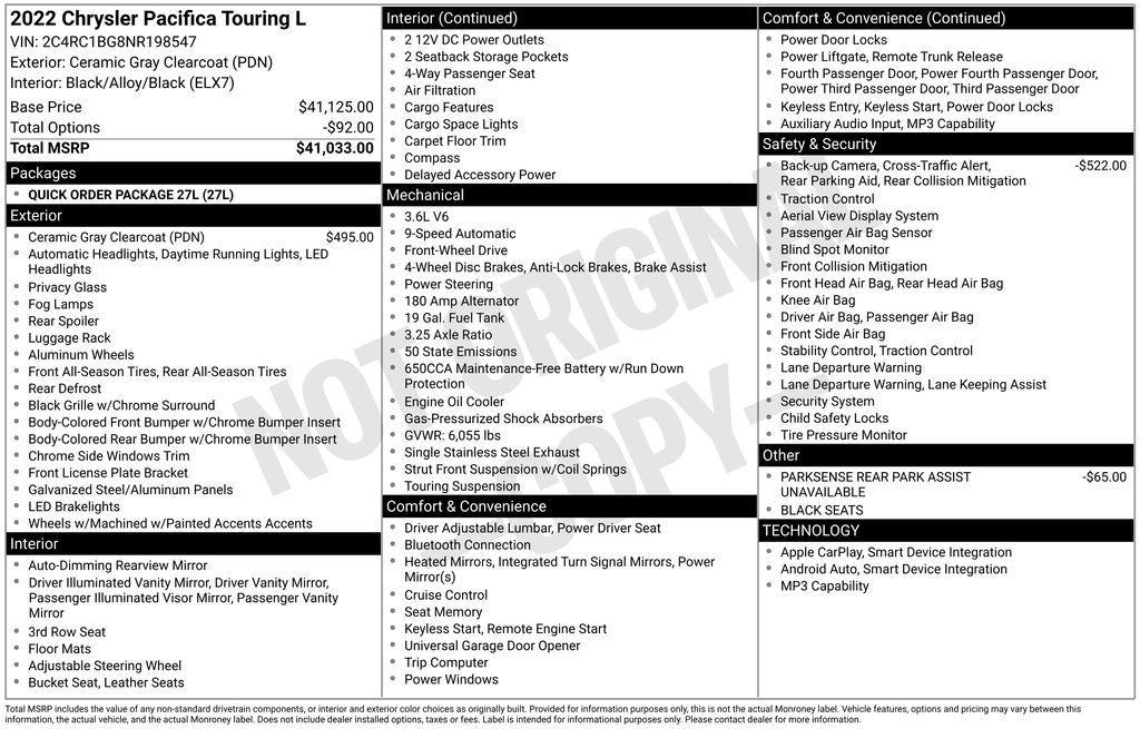 used 2022 Chrysler Pacifica car, priced at $24,900