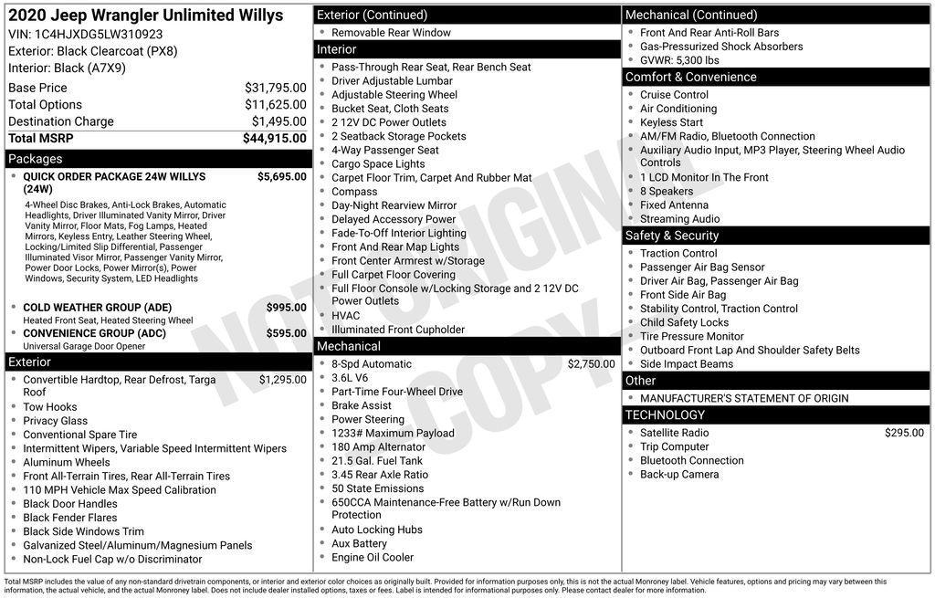 used 2020 Jeep Wrangler Unlimited car, priced at $24,000