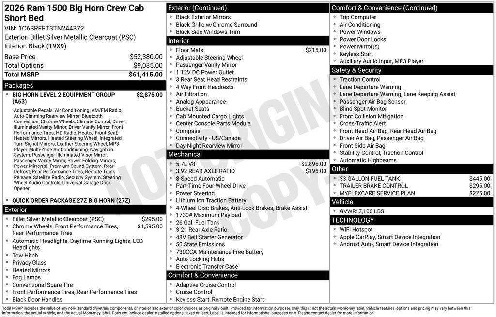 new 2026 Ram 1500 car, priced at $52,470