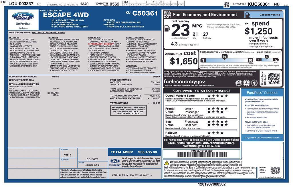used 2019 Ford Escape car, priced at $19,650