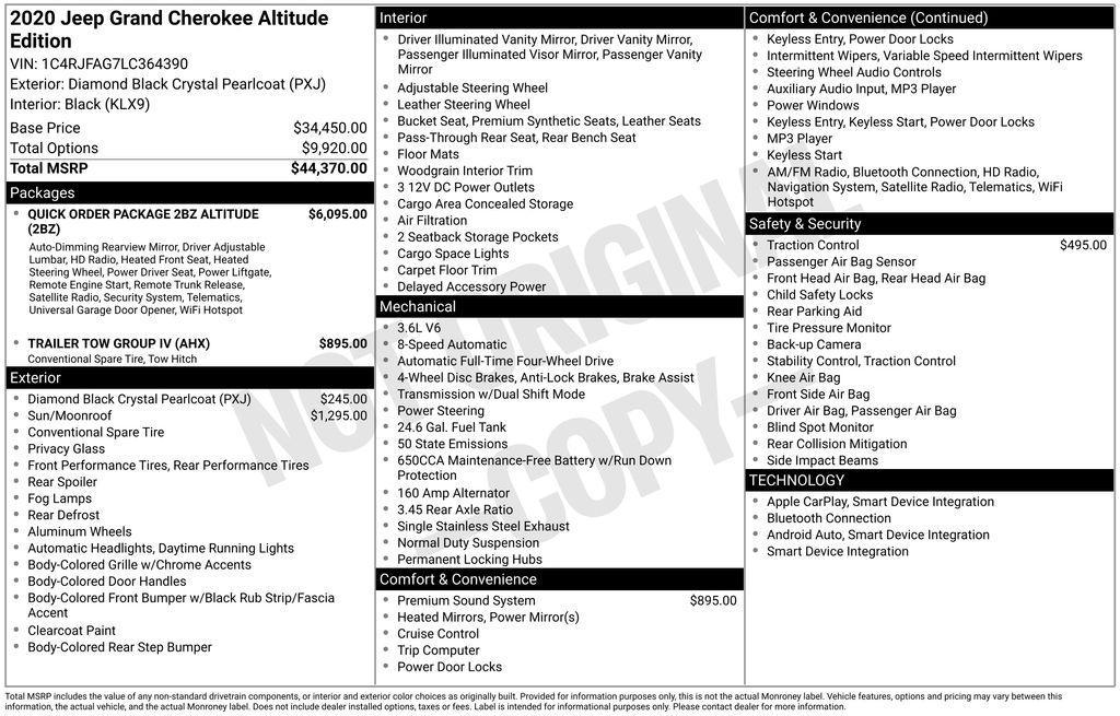 used 2020 Jeep Grand Cherokee car, priced at $23,995