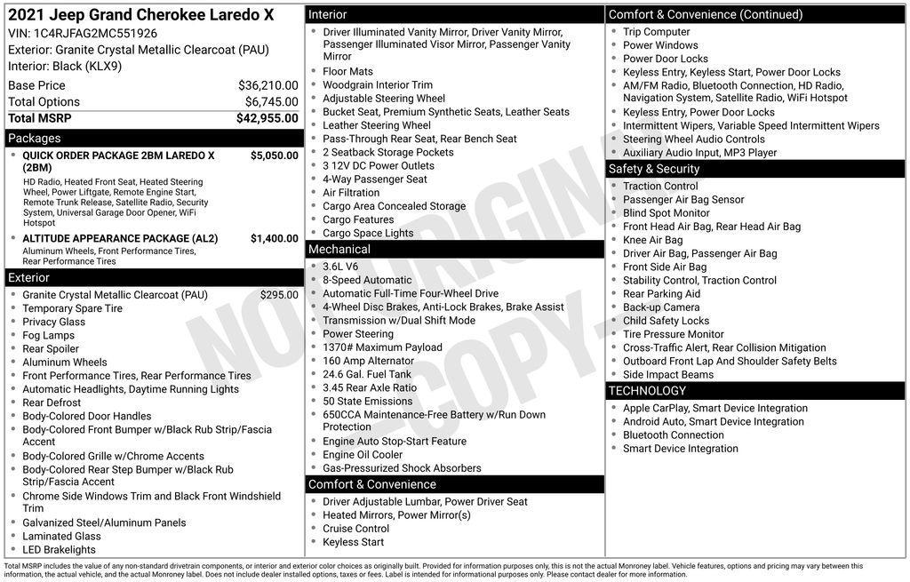 used 2021 Jeep Grand Cherokee car, priced at $22,200