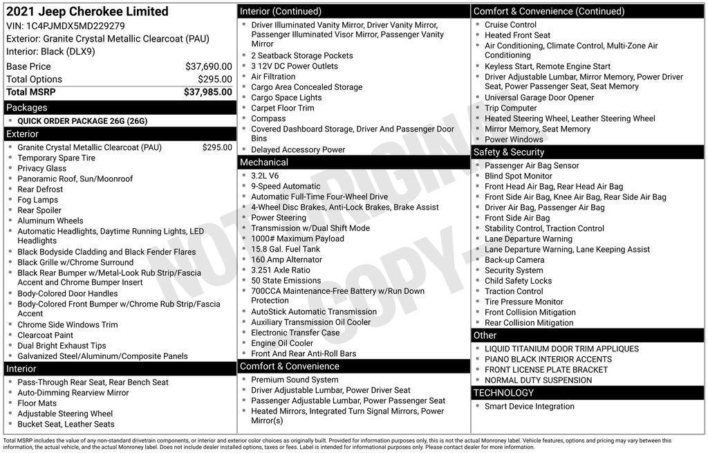 used 2021 Jeep Cherokee car, priced at $17,900