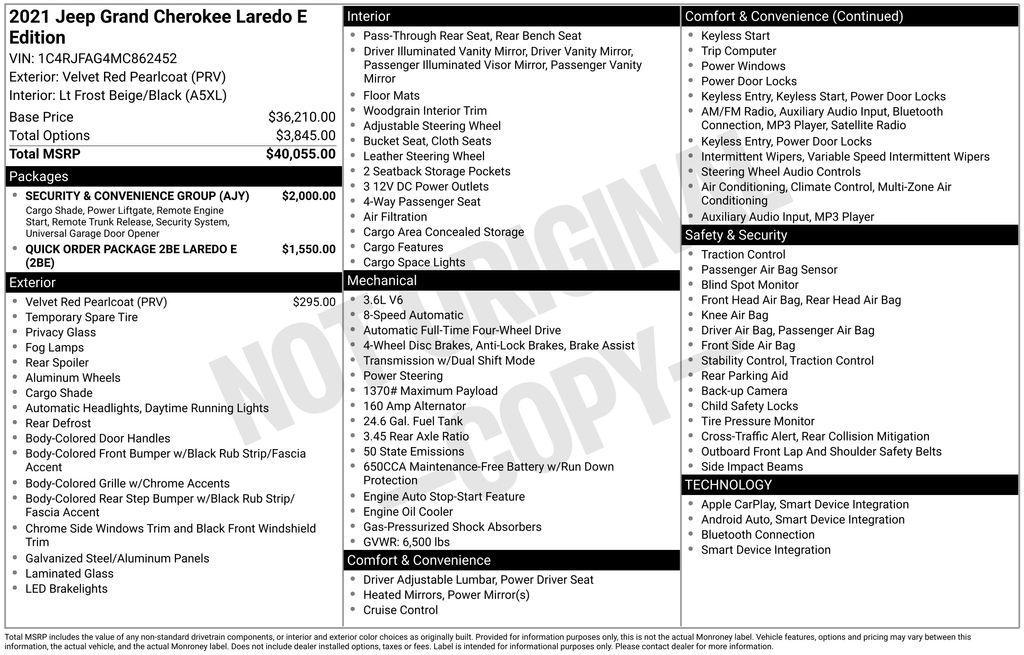 used 2021 Jeep Grand Cherokee car, priced at $22,050