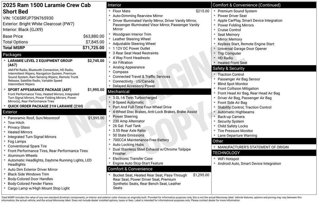 new 2025 Ram 1500 car, priced at $61,677
