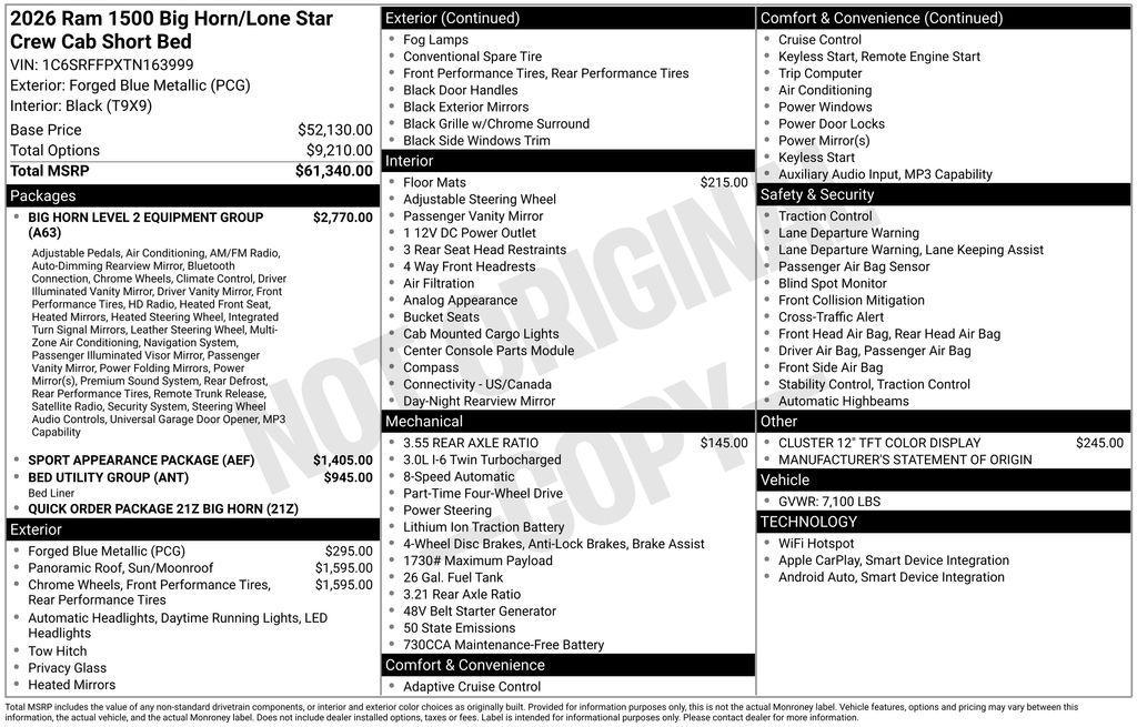 new 2026 Ram 1500 car, priced at $61,890