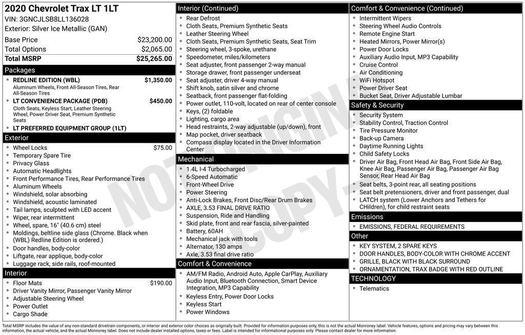 used 2020 Chevrolet Trax car, priced at $12,600